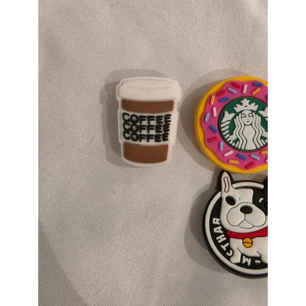 4pc Coffee Boba Donut Frenchie Shoe Charms for Clogs PVC Rubber Accessories Set